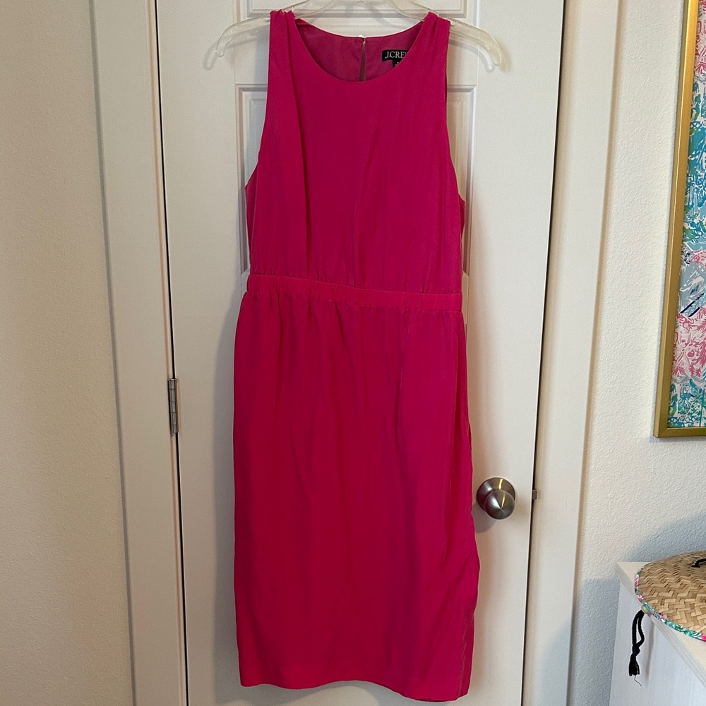 J. Crew Sleeveless Hot Pink Crepe Midi Dress